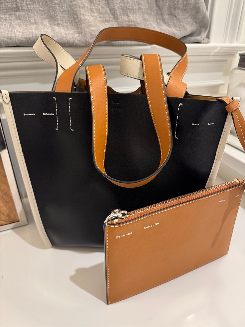 Proenza Schouler Large Mercer Black, Tan & Cream Leather Two-Tone Tote